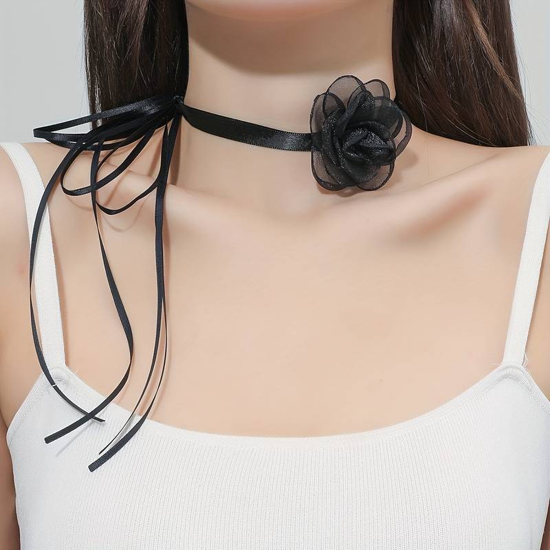 Camellia Ribbon Lock Collar Choker Necklace Female Belt Sexy - Temu
